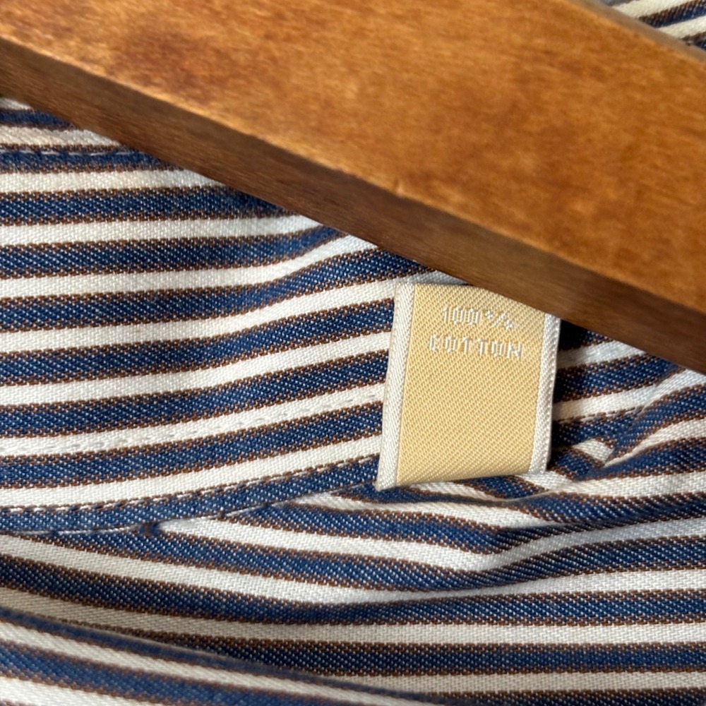 Michael Kors Mens 15.5 34/35 Button Down Shirt Striped Blue‎ White Regular Fit - Picture 9 of 9